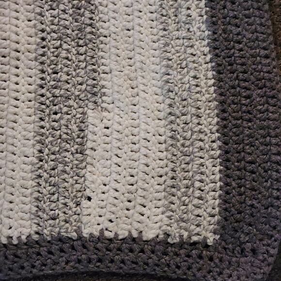 Beautiful handmade crochet blanket throw stripes greys and white rug - Picture 2 of 6